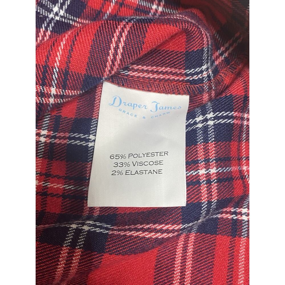 Draper James Size 8 Red Plaid Ruffle Shoulder Shift Dress V Neck Holiday Mini - Picture 6 of 6